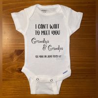 Pregnancy Announcement Newborn Gerber Onesie. Message Me Your Pregnancy Due Date For Personalization When Or After You Place Your Order. Onesies Are Made To Order! Short Sleeve Super Soft 100% Cotton With Snap Button Closure. Made With Professional Htv. All Items Are Final Sale But Please Contact Me If There Are Any Issues! Care Instructions:Wash Inside Out With Delicate Cycletumble Dry Low.Do Not Iron Decoration.Do Not Dry Clean.Live Creative By Ak