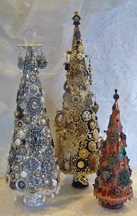 Jeweled Trees Made From Paper Mache Cones - To see more, download free images, and learn new techniques (like how to make these trees) checkout at artfullymusing.blogspot.com