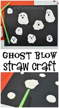 Watch these little ghosts literally blow across your page! Here you'll find a variety of easy Halloween crafts for your kids, toddlers and preschoolers. #Howweelearn #Halloweencrafts #Craftsforkids