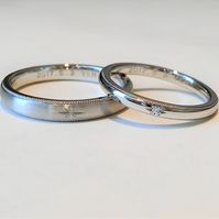 お気に入りの仕上げとミルグレイン加工をプラス。星の飾りがアクセントの結婚指輪。  [marriage,wedding,ring,bridal,Pt900,プラチナ,マリッジリング,結婚指輪,オーダーメイド,ウエディング,ith,イズマリッジ]