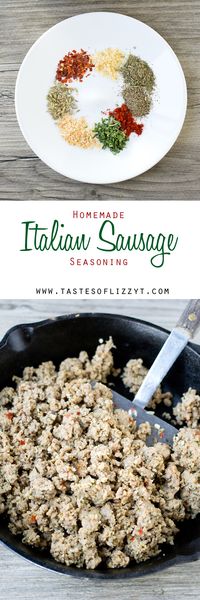 Homemade Italian Sausage Seasoning >> by Tastes of Lizzy T's.  Make your own Italian sausage at home with this homemade italian sausage seasoning recipe. Add these savory spices to turkey, pork or beef and have delicious Italian sausage ready for pizzas, meatballs, spaghetti or your favorite Italian dish. Fits Paleo and Whole30 eating plans!