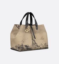 Large Dior Toujours Bag Beige and Black Water-Repellent Fabric with Paris Print | DIOR