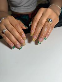 #GoldGreenNails #ElegantNails #NailArt #GoldNails #GreenNails #LuxuriousManicure #FestiveNails #GlamNailDesigns #GoldAndGreen #StylishNails