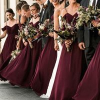 Cheap Chiffon Burgundy Bridesmaid Dresses Off Shoulder Dress – MyChicDress