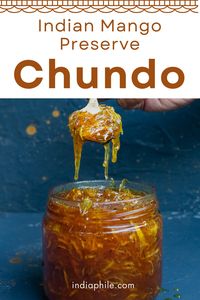 Spice up your life with homemade Chundo. This traditional Gujarati recipe is the perfect blend of sweet, tangy, and spicy! Made with green (raw) mangoes, the recipe is easy to make and incredibly flavorful. It pairs perfectly with a cheese platter or with traditional Indian foods like thepla or puri. Elevate your meals with this authentic Indian condiment that adds a zing to snacks and meals alike. #ChundoRecipe #MangoPreserves #IndianRecipes