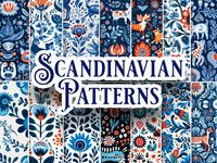 Introducing my collection of instant downloadable seamless patterns inspired by traditional Scandinavian folk art designs. These patterns showcase the intricate and vibrant motifs commonly found in the decorative arts of Nordic countries. Each pattern in this collection features a unique combination of shapes, floral and animal motifs, and that pay homage to the rich cultural heritage of Scandinavia. The designs draw upon traditional color schemes, incorporating warm, earthy tones and cool blues