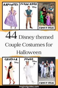 44 of the best ideas for Disney couple costumes for Halloween. Disney Princesses and Princes, Marvel, Star Wars, and Pixar Movie costume ideas. Perfect for Halloween or going to Mickey's Not So Scary Halloween Party.