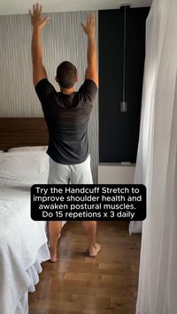 The standing handcuff stretch is a dynamic exercise that enhances posture by engaging key muscle groups. This stretch targets the chest, shoulders, and upper back, counteracting the effects of prolonged sitting. By opening the chest and shoulders, it helps alleviate tension and promotes better spinal alignment. The stretch activates dormant postural muscles, fostering improved stability and reducing the risk of musculoskeletal issues. #stretch #homeworkout #mobility