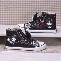 Kuromi High-top Shoes Japanese Cute Kawaii Student Canvas Shoes. Premium Materials. In addition, buy now to get an extra pair of shoelaces and a pair of dolls 🐶. as the picture shows. Make your cuteness extra points.PREMIUM HIGH QUALITY. Size: Runs one size smaller than normal This is a very special gift for your daughter in middle school, high school, college, or a friend. Upper Material: CanvasPattern Type: Animal PrintsLining Material: CanvasInsole Material: RubberHeel Height: Flat Closure T