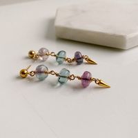 Gold Triple Stone Drop Earrings in Ombre Fluorite