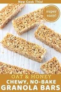 These homemade Oat and Honey Chewy No-Bake Granola bars are so quick, easy, and delicious that you may never buy granola bars again. Think crispy treats meets granola bar! Get the recipe and give them a try! #homemadegranolabars #granolabars #chewygranolabars #nobakegranolabars