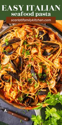 This linguine frutti mare recipe is a light and easy Italian seafood dish. Filled with all of the best seafood is a light tomato sauce.