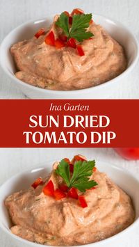 Ina Garten’s Sun-Dried Tomato Dip is made with sun-dried tomatoes, cream cheese, sour cream, mayo, hot red pepper sauce, kosher salt, ground black pepper, and scallions, creating a creamy treat that takes just 10 minutes to prepare!