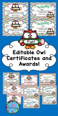 Delight your children with these Editable Owl Themed Certificates and awards to…