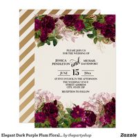 Elegant Dark Purple Plum Floral Wedding Invitation #purplewedding #plumwedding #purple #plum #ivory #floral #flowers #gold #elegant #weddinginvitation