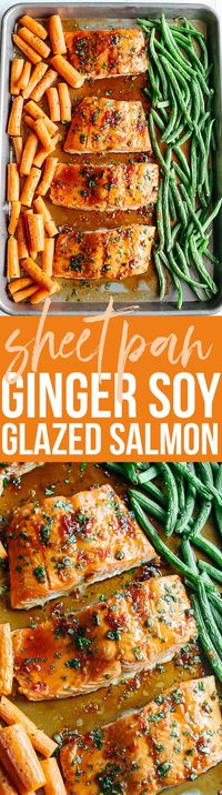 This Sheet Pan Ginger Soy Glazed Salmon makes the perfect weeknight dinner that’s quick, healthy and easily made all on one pan! @alaskaseafood #AskforAlaska #IC #ad