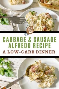 Our sausage and cabbage alfredo recipe is the perfect low-carb dinner! Made with cabbage noodles and sausage, this casserole will satisfy your alfredo pasta cravings.