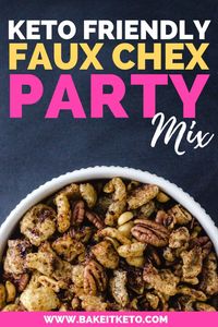 Keto faux Chex Party Mix is the best crunchy low carb snack on the go or for work. So easy and addictive! Healthy delicious if you're on a Ketogenic diet, and kids love it too. This recipe is so much better than chips when you want a late night snack! #keto #ketorecipe #ketosnacks