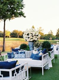 southern wedding lounge with chinoiserie patterned pillows