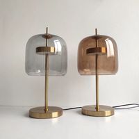 Modern Nordic Scandinavian Style Blown Glass Table Lamp in Smoke Grey and Amber Colored Glass