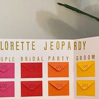 Austen Tosone | NYC Creator on Instagram: "10/10 recommend creating your own version of @jeopardy for your Bachelorette party 🎉🎤 I was able to create this with some craft supplies (I’ve linked everything on my @shop.ltk account) and with using @canva’s whiteboard feature to plan out the questions. liketk.it/4g6zV 💕 #bacheloretteparty #bachelorettegames #jeopardy #bacheloretteweekend #bachelorettepartyideas #bachelorettepartyideas"