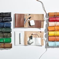 Keep all your tech accessories neat and tidy in the leather charger roll up.