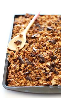 SALTY-SWEET Almond Joy Granola! Crispy oats and almonds, coconut flakes and dark chocolate #vegan #minimalistbaker