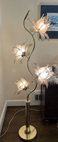 Vintage Hollywood Regency Glass Pink Lotus floor lamp 4 Light 3 Way | eBay