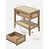 SICOTAS Rattan Nightstands Set of 2 - Boho Night Stand with Type-C Charging Station & Rattan Drawer - Bed Side Table End Table for Bedroom Living Room - Natural Oak