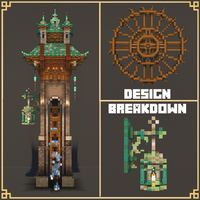 Fantasy medieval minecraft ideas, waterwheel, tower and lantern