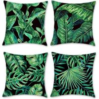 4pcs Tropical Green Leaf Cushion Covers Decorative Linen Pillowcases For Home Decoration (No Pillow Core Included)