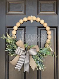 Excited to share this item from my #etsy shop: Wood Bead Wreath, Farmhouse Wreath, Eucalyptus Hoop Wreath, Wall Gallery Wreath, Mantel Wreath, Kitchen Wreath, Cottage Decor