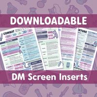 Need some good reference sheets for your DM screen, but tired of all the over-complicated and ugly ones out there? I GOT YOU COVERED. This printable PDF download contains 4 pages chock-full of information with a sweet pastel color scheme and super cute illustrations. Sheets are compatible with D&D