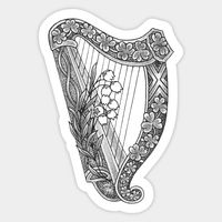 A traditional Celtic harp with shamrock patterns embellished with a sprig of bog myrtle. -- Choose from our vast selection of stickers to match with your favorite design to make the perfect customized sticker/decal. Perfect to put on water bottles, laptops, hard hats, and car windows. Everything from favorite TV show stickers to funny stickers. For men, women, boys, and girls.