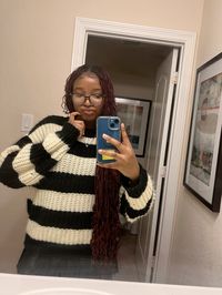 black girl inspo.. striped black sweater and burgundy bohemian braids