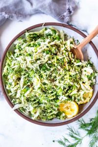 Simple Lebanese Slaw (aka Salatet Malfouf) made with crunchy cabbage, fresh herbs, lemon, garlic and scallions. A delicious vegan side to serve with your Middle Eastern feast. #slaw