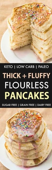 Thick Fluffy Low Carb Pancakes (Keto, Paleo, Sugar Free)- Ultra thick and fluffy pancakes suitable for a low carb and ketogenic diet, but you'd never tell! #keto #ketobreakfast #paleopancakes #lowcarbrecipe #lowcarbpancakes | Recipe on thebigmansworld.com