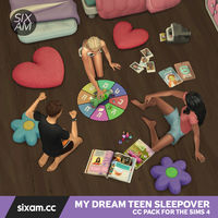 Decorate your Sims' sleepover space with heart pillows, polaroids, and glowing string lights. The My Dream Teen Sleepover CC Pack is ready for Early Access! 🛋️✨