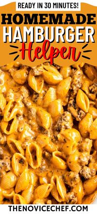 This easy Homemade Hamburger Helper recipe is the flavor packed, cheesy meal of your dreams! Pasta and ground beef are sautéed and covered in a creamy tomato & cheese sauce for a satisfying version of this classic dinner idea.