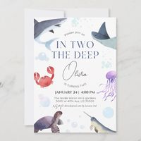 In two the deep, ocean, underwater 2nd birthday invitation | Zazzle