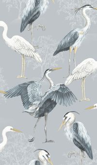 The Design Library Heron wallpaper, shown here in blue.