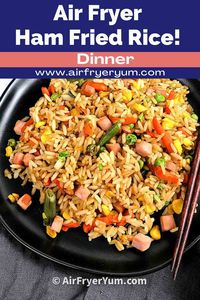 Ham fried rice that’s made in the air fryer. This is an Incredibly delicious and flavorful family friendly dish. Making air fryer fried rice requires a few ingredients that’s tossed together with cold rice. This is one of the best ways to use up leftover white rice straight from the refrigerator.