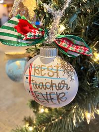 Give your teacher a precious hand painted ornament for Christmas this year! Ornament is painted by hand then sealed topped with perfect Christmas ribbon!