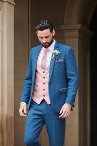 The Dion suit is made for grooms with its soft lapis blue tone and champagne trims. It has been created with meticulous craftsmanship using a herringbone weave and the added wool content lends a hand to durability and comfort. Add a pink waistcoat to create a mix-and-match wedding look that will wow. An effortless way to stand out from your groomsmen and match the bridesmaids. Waistcoat also available in a double-breasted option. Model wears size 40R blazer, 38R waistcoat & 34R trousers. Feature