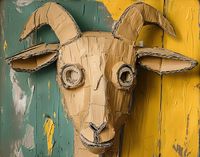 Fine art print of a charming, cardboard papercraft goat! This is an archival print on cotton rag paper.  Weight: 330 gsm, 17 mil Texture: Very lightly textured Finish: Matte Acidity: Acid-free Original design, made with daydreams, whimsy, Photoshop, and AI.