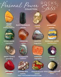 Use these crystals to embrace your personal power and reach your highest self. Our personal power collection includes Yellow Jasper for positive thinking, Black Tourmaline for security, Citrine for clarity, Goldstone for courage, Ocean Jasper for expression, Carnelian for action, Hematite for magnetism, Bumblebee Jasper for manifestation, Smoky Quartz for grounding, Bloodstone for ambition, Sunstone for Inspiration, Garnet for energy, Red Jasper for strength, and more!