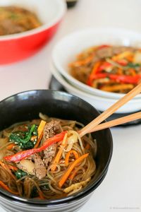 Korean Glass Noodle Stir Fry (Japchae) | MyKoreanKitchen.com