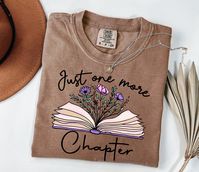 Comfort Colors Just One More Chapter T-Shirt with Wildflowers, Book Lover Gift, Reading Teacher Shirt, Librarian Shirt Comfort Colors t-shirt, a fully customizable tee made 100% with ring-spun cotton. The soft-washed, garment-dyed fabric brings extra coziness to your wardrobe while the relaxed fit makes it an excellent daily choice. The double-needle stitching throughout the tee makes it highly durable while the lack of side-seams helps the shirt retain its tubular shape. .: 100% ring-spun cotton .: Medium fabric (6.1 oz/yd² (206.8 g/m .: Relaxed fit .: Sewn-in twill label