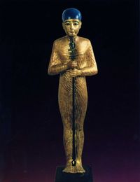 Golden statue of the God Ptah from the burial treasure of Tutankhamun.