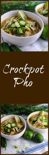 Crockpot Pho - chicken, noodles, ginger, fish sauce, lemongrass #soup #slowcooker #crockpot #chickens